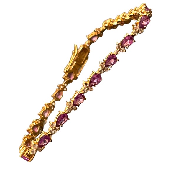 Sterling silver 925 Gold plt DBJ Thai CZ Simulated Amethyst tennis bracelet - Picture 12 of 12